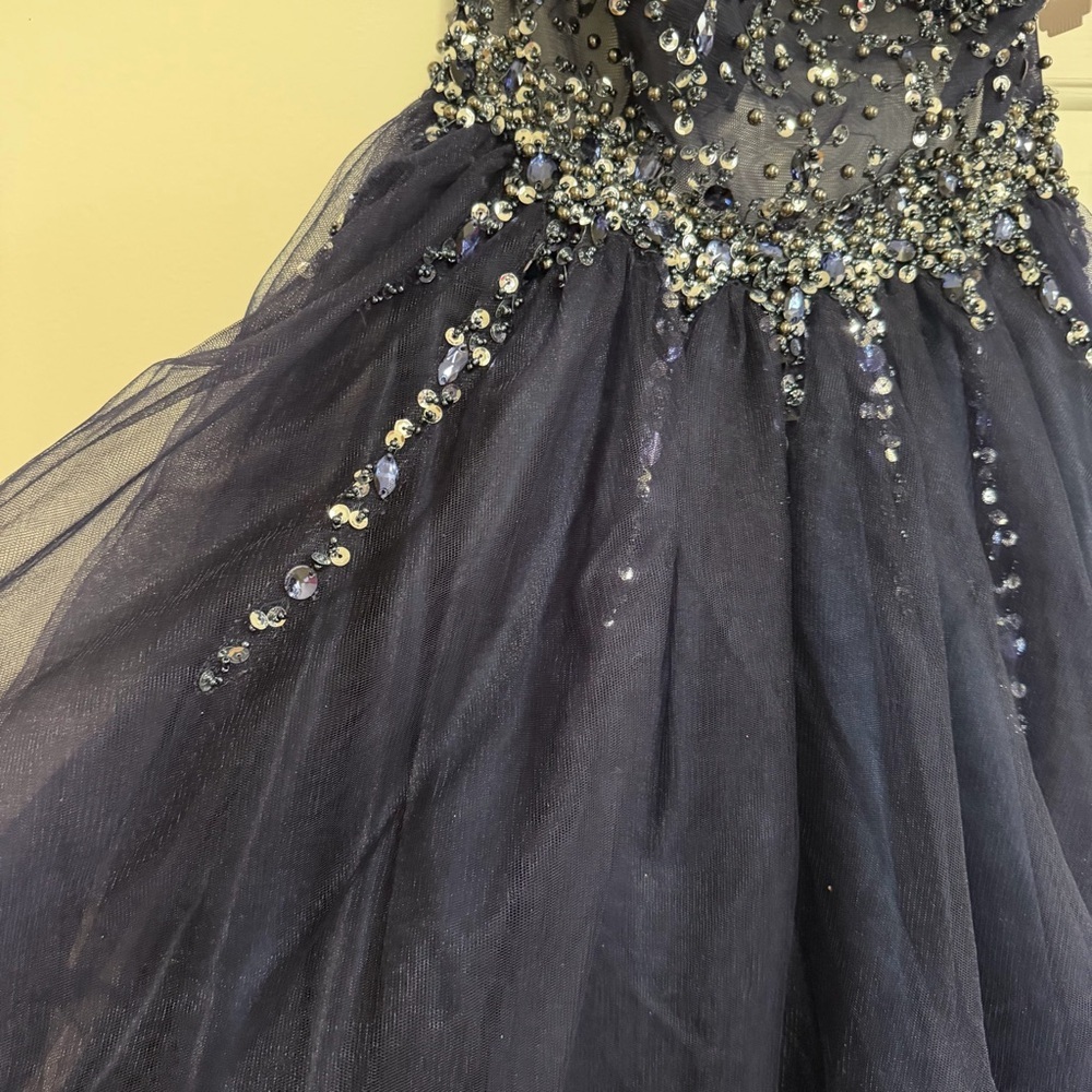 GB Stunning Navy Silver Beaded Sequins Formal Halter Dress Size 13, NWT - Picture 5 of 14